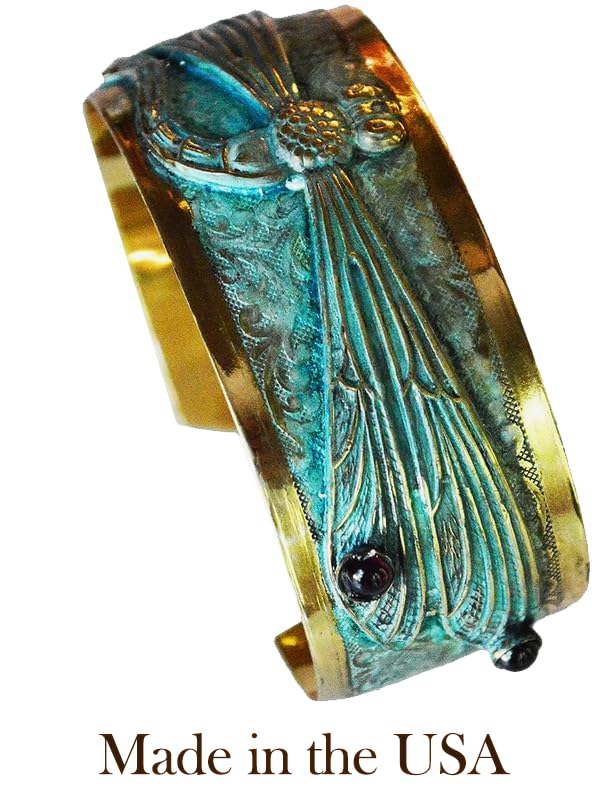 Elaine Coyne Dragonfly Cuff Bracelet with Genuine Garnet