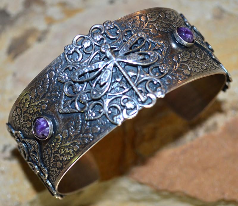 Elaine Coyne Victorian Dragonfly Cuff with Charoite