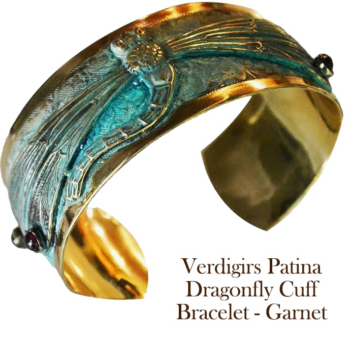 Elaine Coyne Dragonfly Cuff Bracelet with Genuine Garnet