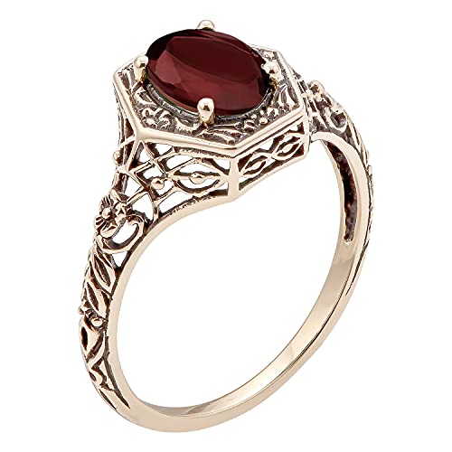 Vintage Style Genuine Oval Garnet Filigree Ring