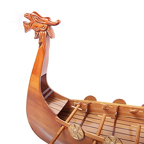 Premium Wood Drakkar Viking Boat Model: 25"x7"x20
