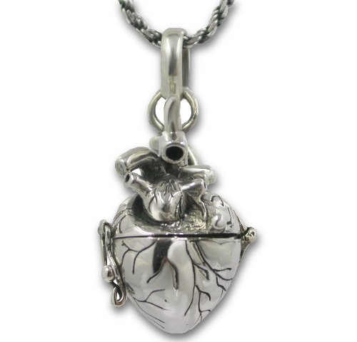 Anatomical Heart Necklace in Solid Sterling Silver 3D