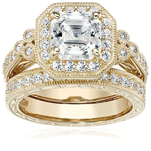 Yellow-Gold-Plated Sterling Silver Asscher-Cut CZ Ring (Size 9)