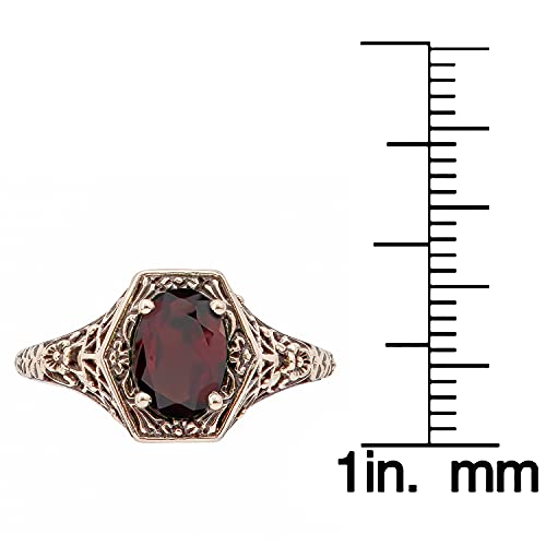 Vintage Style Genuine Oval Garnet Filigree Ring