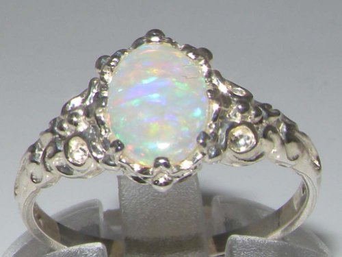 Opal Promise Ring - 925 Sterling Silver, Size 7.5
