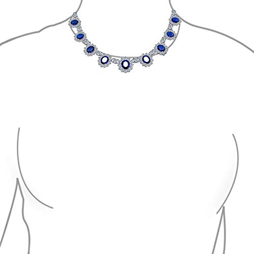 Bridal Oval Halo CZ Statement Necklace, Sapphire Silver