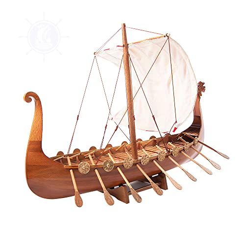 Premium Wood Drakkar Viking Boat Model: 25"x7"x20
