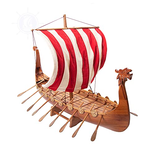 Premium Wood Drakkar Viking Boat Model: 25"x7"x20
