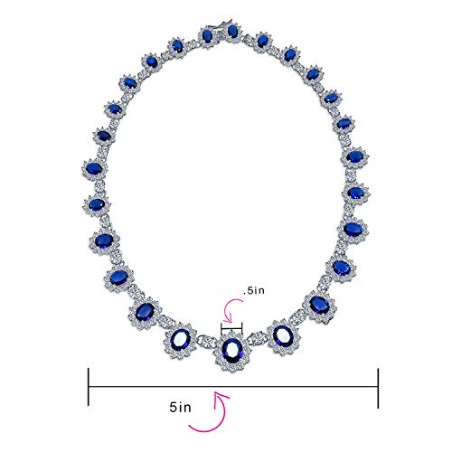 Bridal Oval Halo CZ Statement Necklace, Sapphire Silver