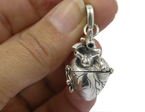 Anatomical Heart Necklace in Solid Sterling Silver 3D