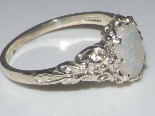 Opal Promise Ring - 925 Sterling Silver, Size 7.5