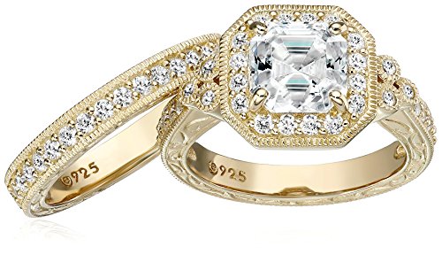 Yellow-Gold-Plated Sterling Silver Asscher-Cut CZ Ring (Size 9)