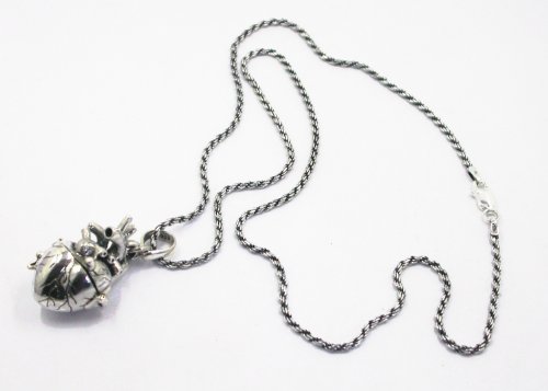 Anatomical Heart Necklace in Solid Sterling Silver 3D