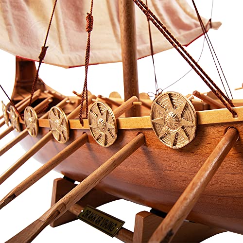 Premium Wood Drakkar Viking Boat Model: 25"x7"x20