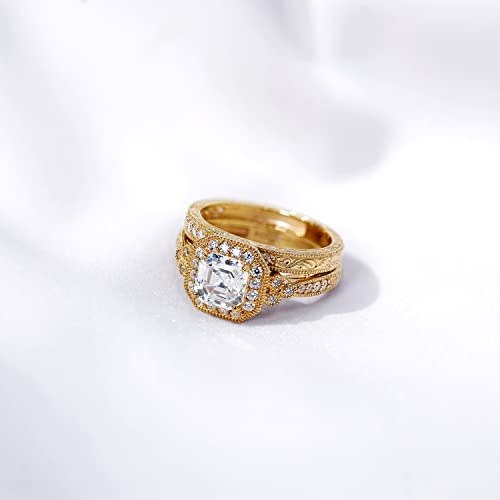 Yellow-Gold-Plated Sterling Silver Asscher-Cut CZ Ring (Size 9)