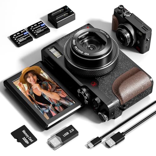 4K Vlogging Camera Bundle with Flip Screen, 32GB SD