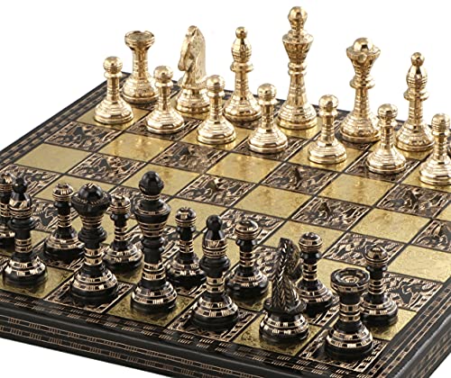 Handmade Luxury Brass Metal Chess Set with Red Velvet Box