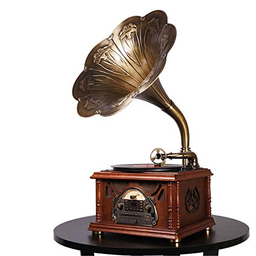 Vintage Bluetooth Record Player with Subwoofer Speaker/Aux-in