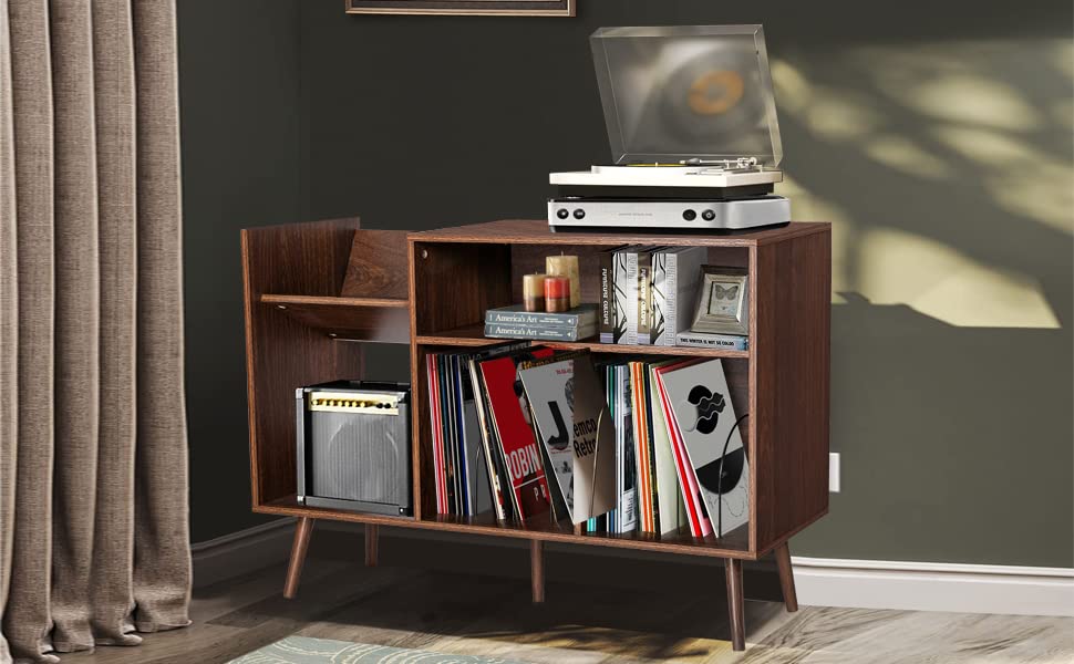 Mid-Century Modern Vinyl Record Storage Cabinet Stand