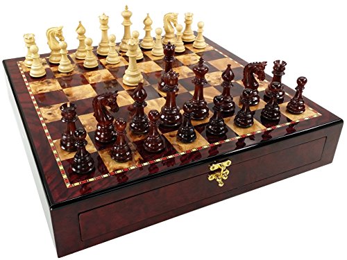 Luxury Large Bud Rosewood Chess Set with Cherry Board