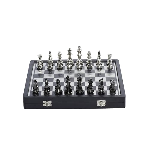 Aluminum Chess Game Set with Storage, 15"x16", Black