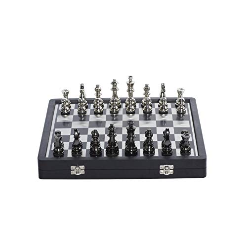 Aluminum Chess Game Set with Storage, 15"x16", Black