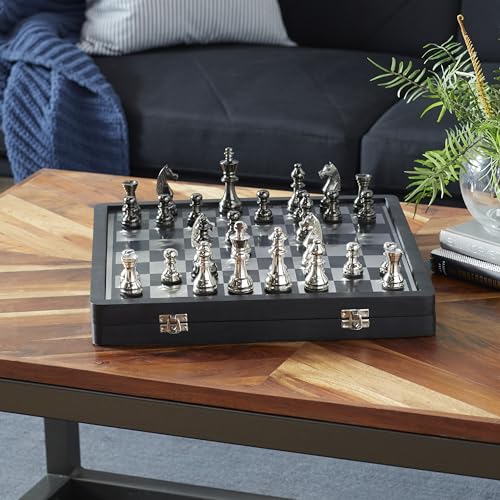 Aluminum Chess Game Set with Storage, 15"x16", Black