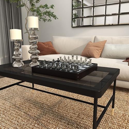 Aluminum Chess Game Set with Storage, 15"x16", Black