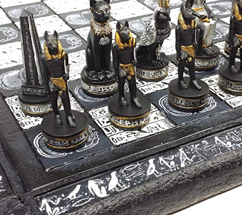 Egyptian Anubis Chess Set in Black Silver Gold