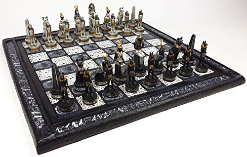 Egyptian Anubis Chess Set in Black Silver Gold