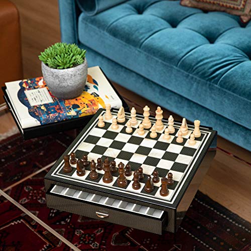 Luxurious Designer Carbon Fiber Chess Set - Modern Elegantvip Smart Shopper Design, 13.5" with Drawer Storage