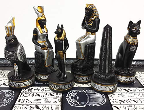 Egyptian Anubis Chess Set in Black Silver Gold