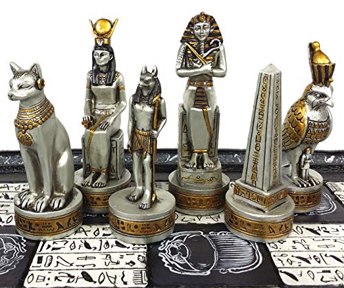 Egyptian Anubis Chess Set in Black Silver Gold