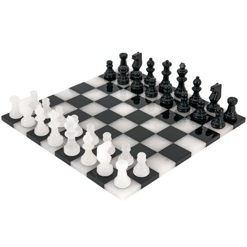 Alabaster Chess Set, 14 Inches, Black and White