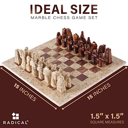 Handmade Coral & Red Marble Chess Set with Storage Box