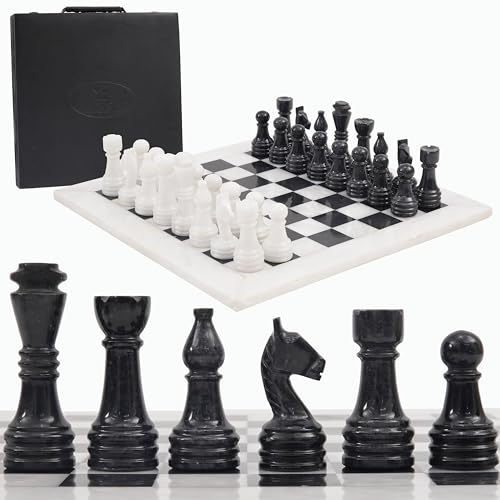 Handmade 15-inch Marble Chess Set with Storage Box