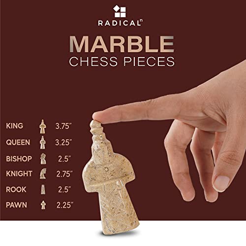 Handmade Coral & Red Marble Chess Set with Storage Box