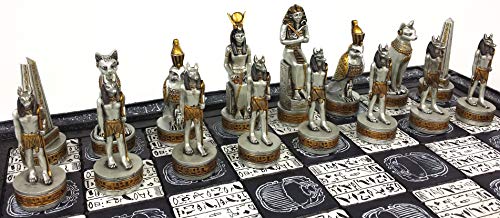 Egyptian Anubis Chess Set in Black Silver Gold
