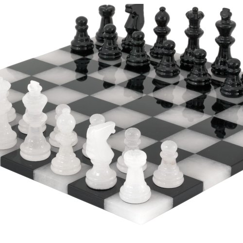 Alabaster Chess Set, 14 Inches, Black and White