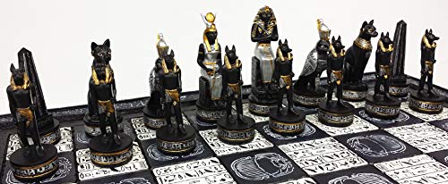 Egyptian Anubis Chess Set in Black Silver Gold
