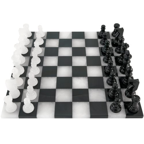 Alabaster Chess Set, 14 Inches, Black and White