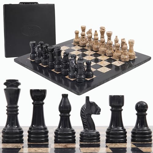 Handmade Black Marble Chess Set with Storage Box