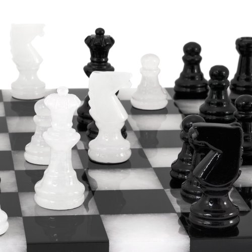 Alabaster Chess Set, 14 Inches, Black and White