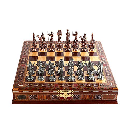 Egypt Pharaoh Antique Copper Metal Chess Set with Wooden Board