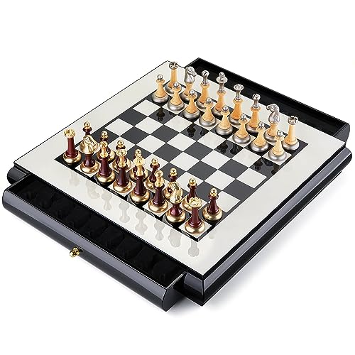 AMEROUS 16" Wooden Chess Set with Storage Drawers