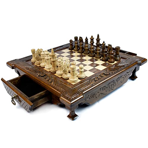 Handmade Big Chess Set with Storage: Luxury Inlaid Wood