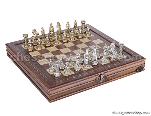 Handcrafted Brass Chess Set on Rosewood Mosaic Board