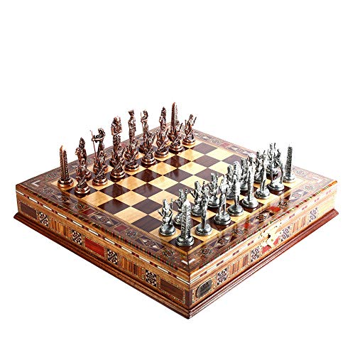 Egypt Pharaoh Antique Copper Metal Chess Set with Wooden Board