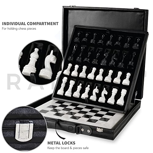 Handmade 15-inch Marble Chess Set with Storage Box