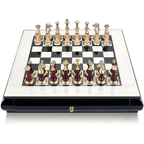 AMEROUS 16" Wooden Chess Set with Storage Drawers
